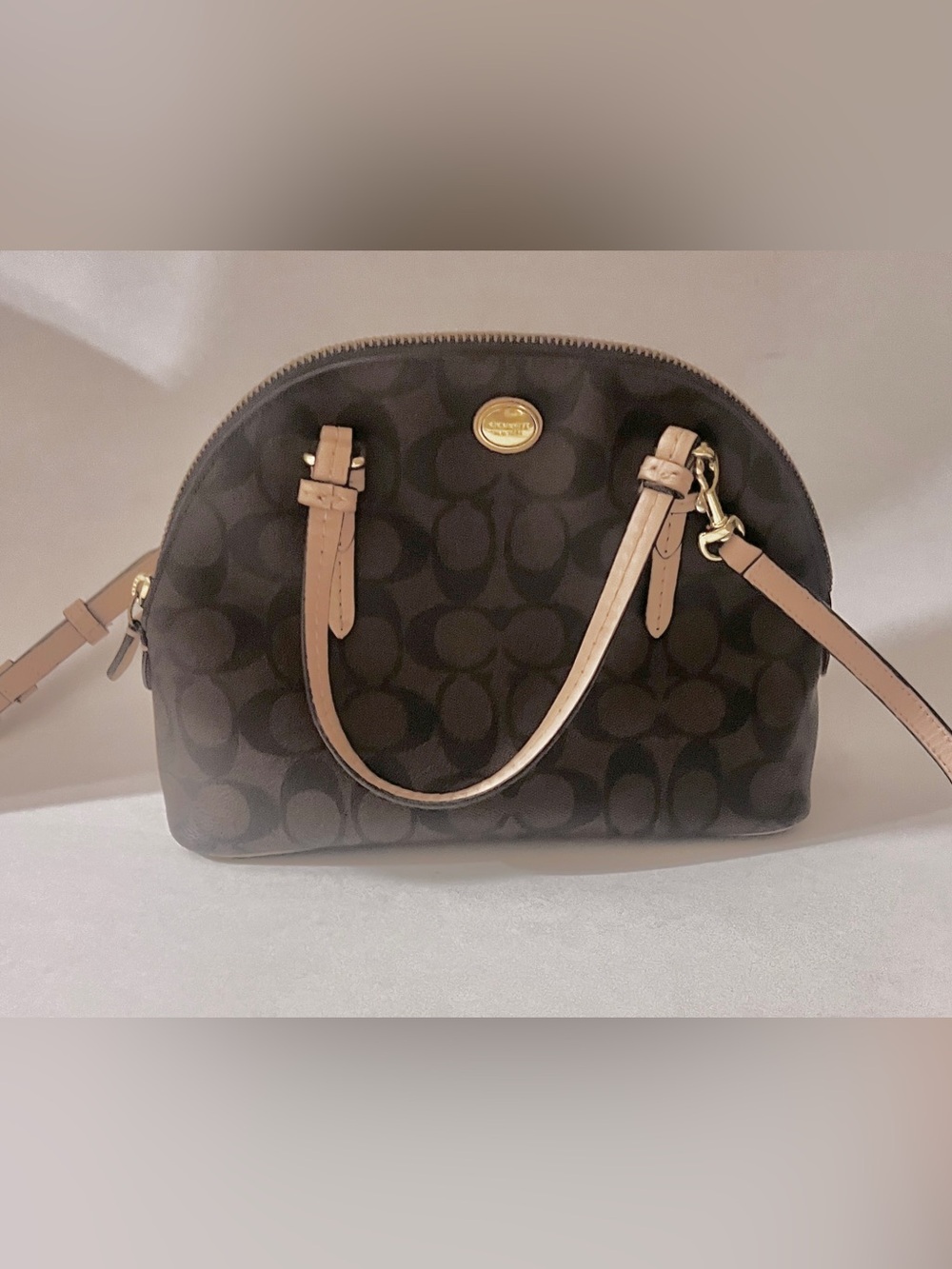 Coach Peyton Signature Cora Dome mini Satchel in Brown/Khaki
